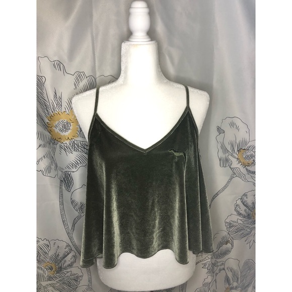 PINK Victoria's Secret Tops - Large Green PINK Velvet Velour Crop Top
